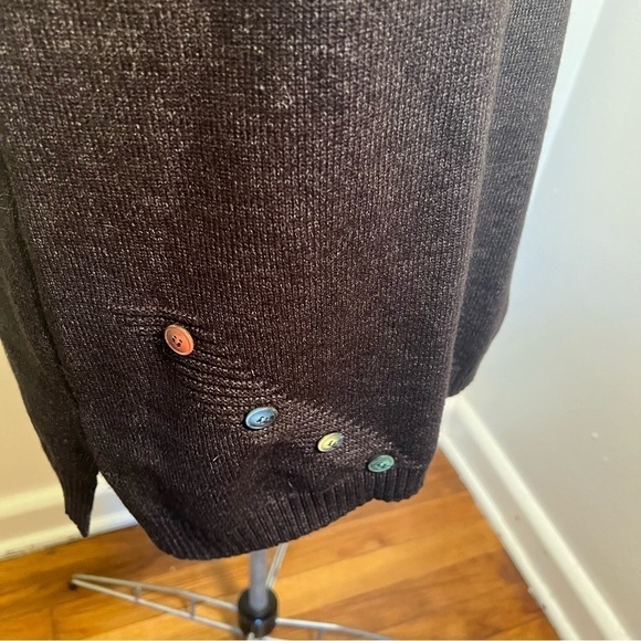 V-Neck Tunic Sweater Vest Dark Charcoal Gray Buttons - Picture 4 of 9